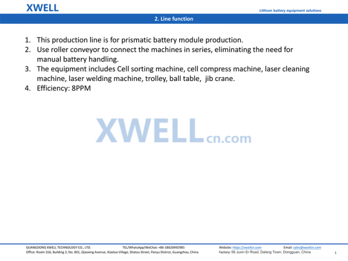 Semi automatic prismatic battery module assembly line Xwell